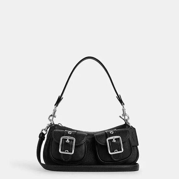 NWT Coach Leather Ashton Baguette shoulder bag Silver Black CM079 - Picture 2 of 7